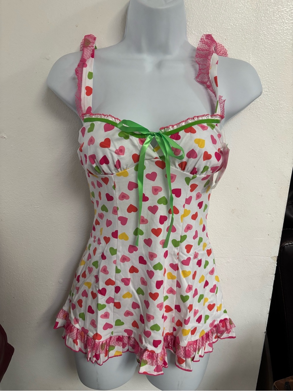 NWT Y2K "100% Babe" Candyhearts Babydoll slip dress sleepwear size XS